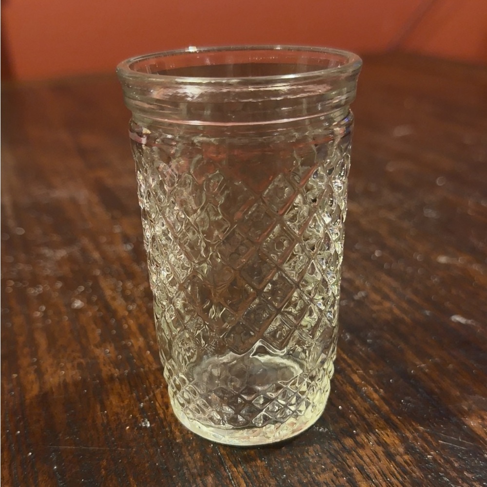 Vintage 4” Juice Glass/ Jelly Jar Diamond Clear